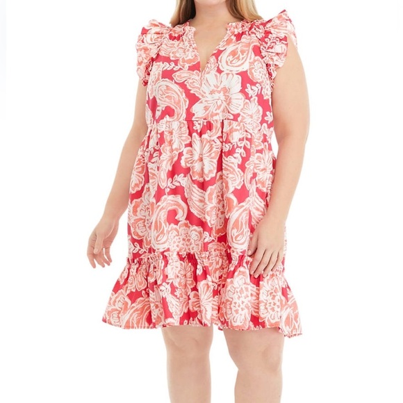 Crown & Ivy Coral Paisley Plus Size Flutter Sleeve Dress SIZE 2X - Picture 1 of 9